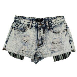 Forever 21 US 24 Distressed Acid Wash Mid Rise Denim Booty Shorts Grunge Y2K
